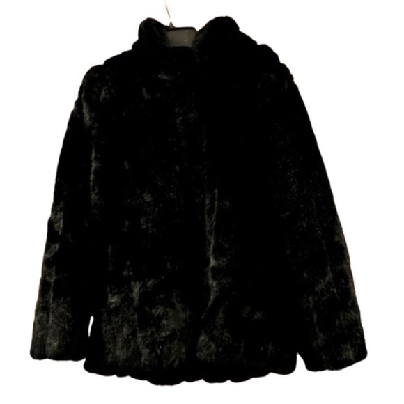 DONNA SALYERS FABULOUS FURS~Black Mink FAUX FUR HIP LENGTH COAT SZ MED LIKE NEW - Picture 1 of 8
